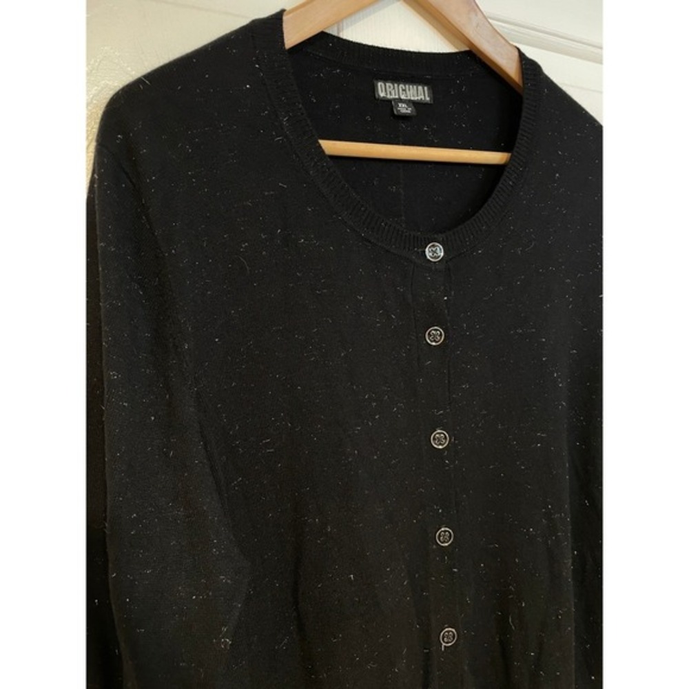 Nicole Miller XXL Black Metallic Sparkle Knit Sweater Cardigan Button Up Party
